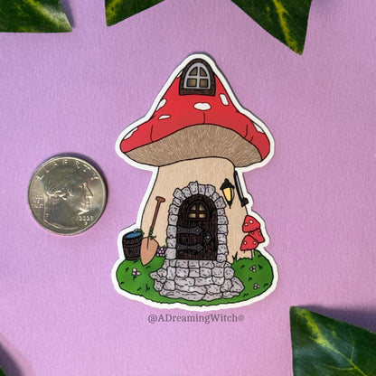 Mushroom Fairy House | Glossy Waterproof Sticker | Fairy house, fantasy, fairycore