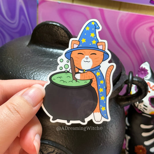 Orange Wizard Cat | Glossy Waterproof Sticker