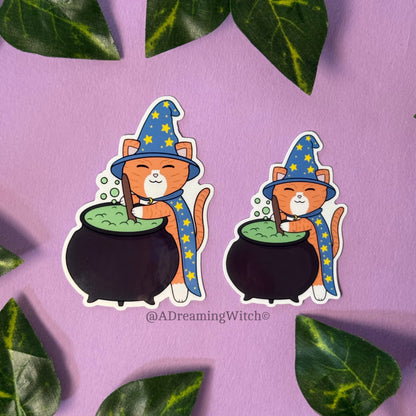 Orange Wizard Cat | Glossy Waterproof Sticker
