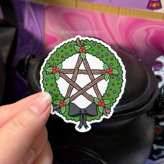 Pentagram Yule Wreath | Glossy Waterproof Sticker