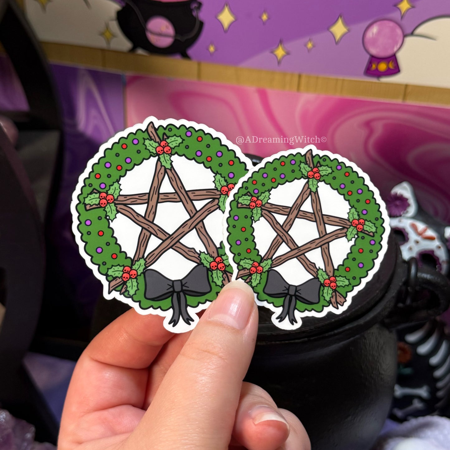Pentagram Yule Wreath | Glossy Waterproof Sticker