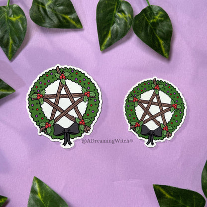 Pentagram Yule Wreath | Glossy Waterproof Sticker