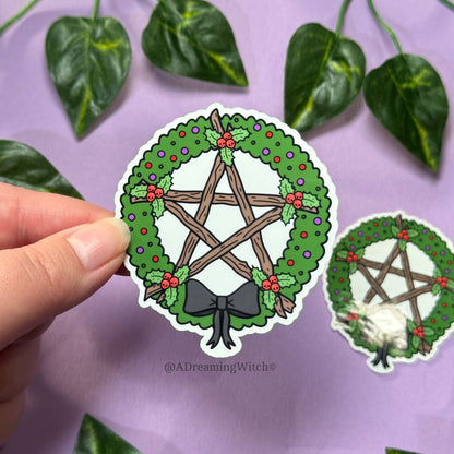 Pentagram Yule Wreath | Glossy Waterproof Sticker
