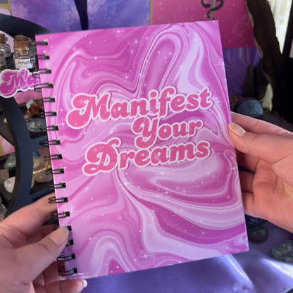 Manifest Your Dreams Pink Swirl | Homemade Spiral Notebook | 6.5"x8.5" | Pink Constellation Lined Pages