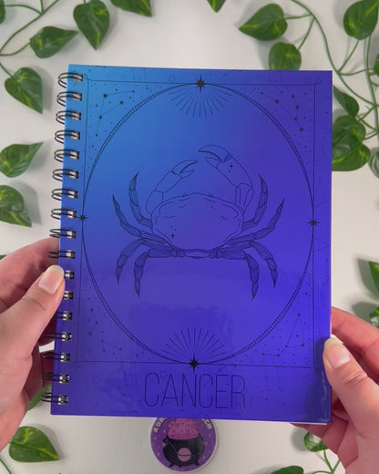 Cancer Zodiac | Homemade Spiral Notebook | 6.5”x8.5” | Constellation + Zodiac Print Lined Pages