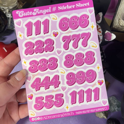 Cute Angel Numbers Sticker Sheet | Waterproof Glossy Stickers | 111 222 333 444 555 666 777 888 999 1111