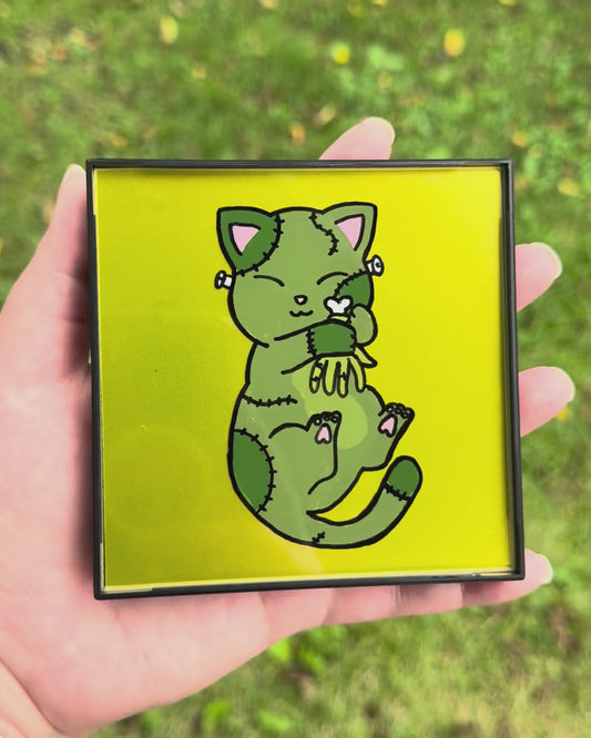 Franken-Kitty / Zombie Cat 4x4 Glass Painting