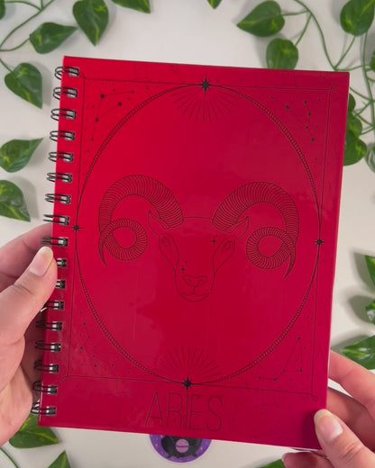 Aries Zodiac | Homemade Spiral Notebook | 6.5”x8.5” | Constellation + Zodiac Print Lined Pages