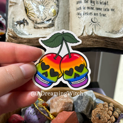 Pride Cherry Skulls | Glossy Waterproof Sticker | Pride, bi, lesbian, pan, trans, non binary