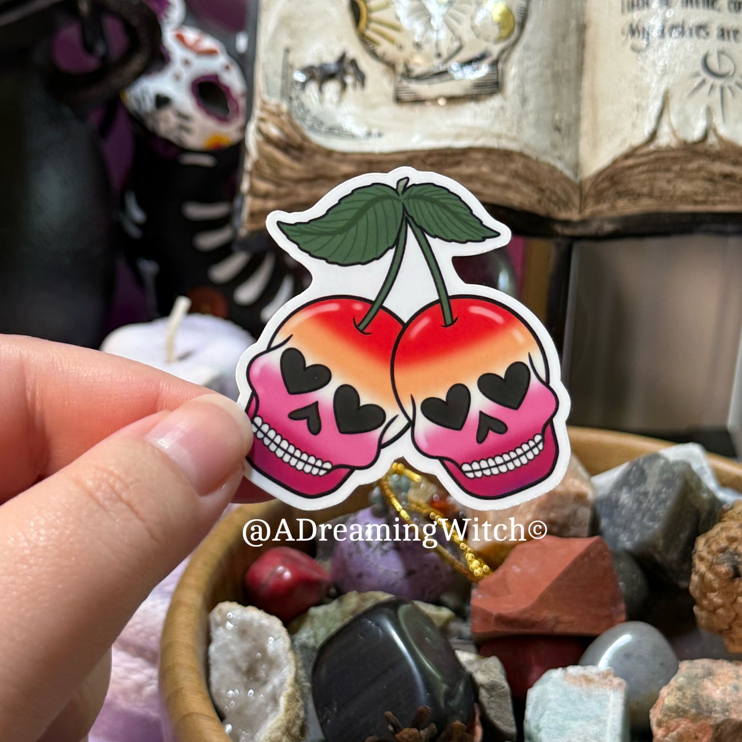 Pride Cherry Skulls | Glossy Waterproof Sticker | Pride, bi, lesbian, pan, trans, non binary