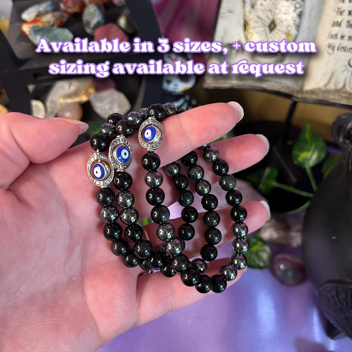 Spiritual Protection Bracelet | Intention + Reiki Infused | Evil Eye + Hematite + Obsidian Crystal