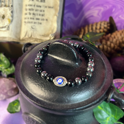 Spiritual Protection Bracelet | Intention + Reiki Infused | Evil Eye + Hematite + Obsidian Crystal