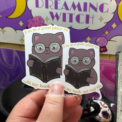 Silly Cat Reading a Book | Glossy Waterproof Sticker