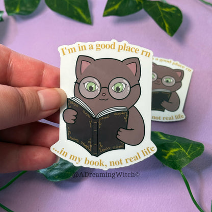 Silly Cat Reading a Book | Glossy Waterproof Sticker