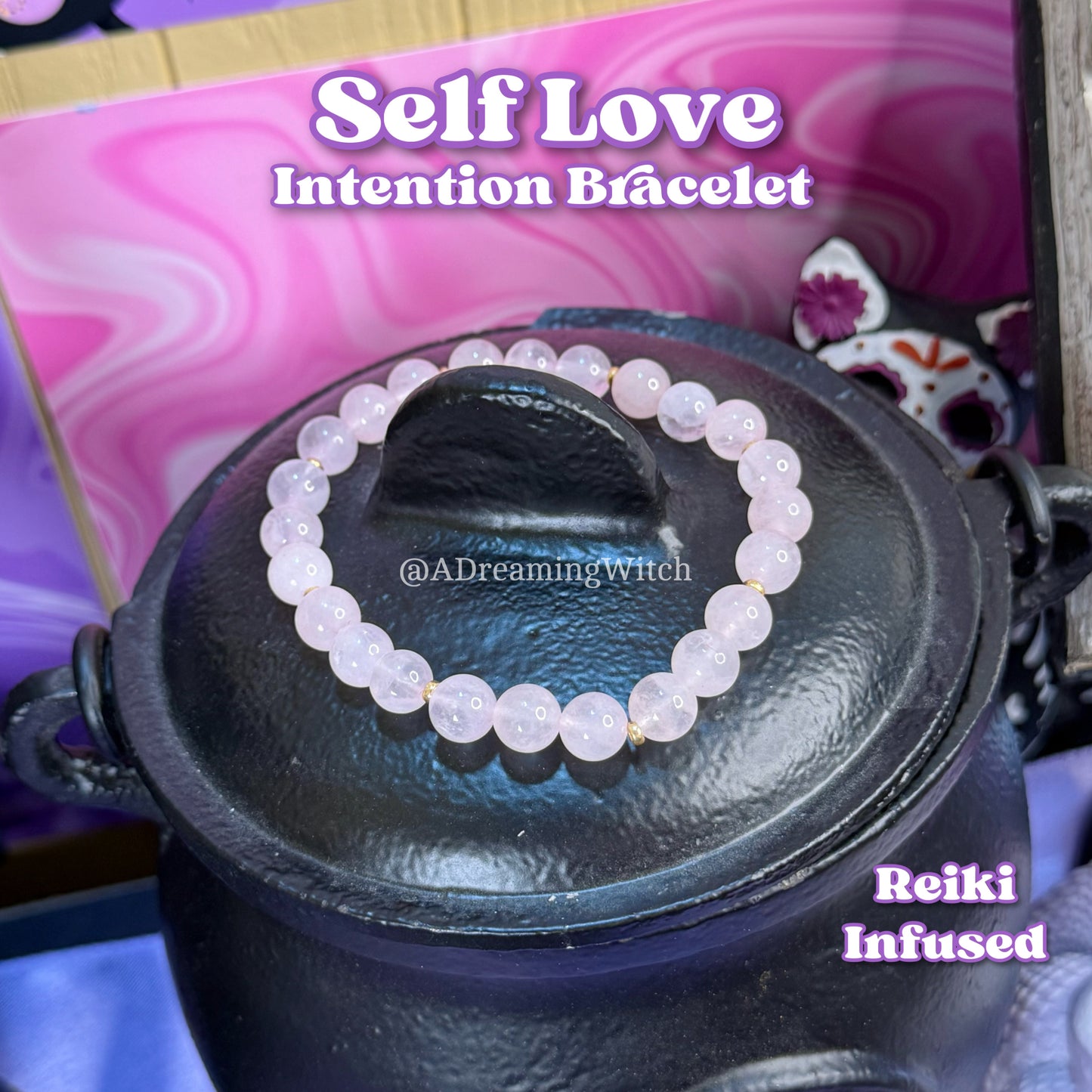 Self Love Bracelet | Intention + Reiki Infused | Rose Quartz Crystal