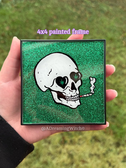 Smoking Skull 4x4 Glass Painting