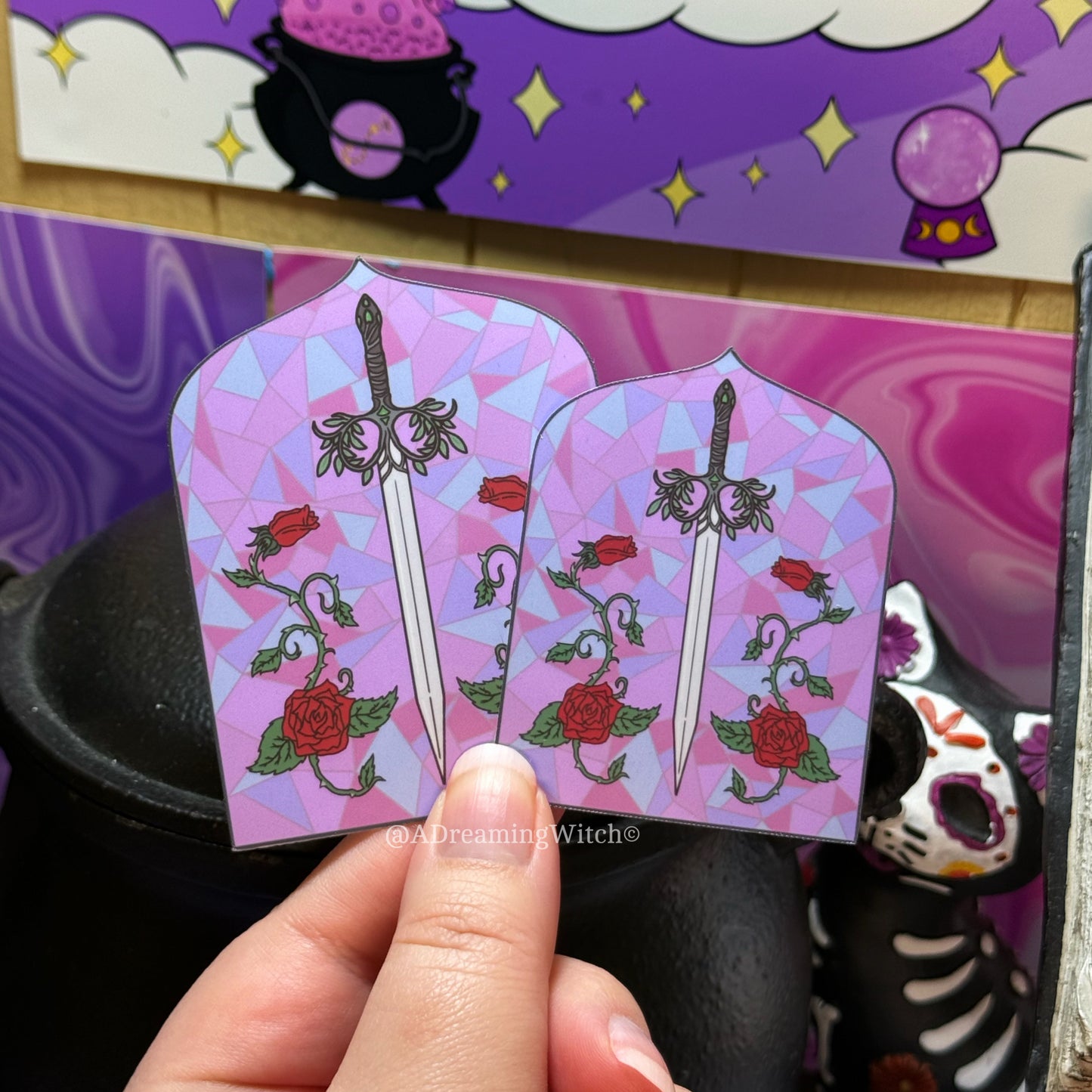 Stained Glass Floral Sword | Glossy Waterproof Sticker